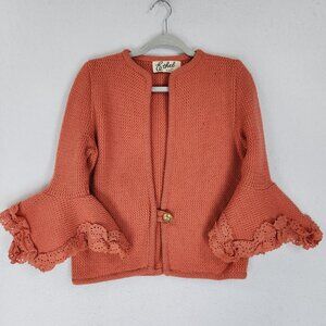 Vintage Sweater Womens Small Coral 50s Wool Bell Sleeve Ethel of Beverly Hills